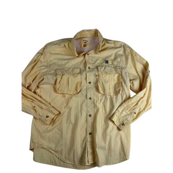 Reel Legends Men's Fishing Shirt Large Tan Long Sleeve Button Up Fair Cond - Picture 1 of 7